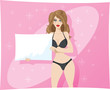 Girl holding a sign in lingerie