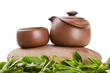 Chinese tea ceremony at bamboo with white background Chinese tea ceremony at bamboo with white background