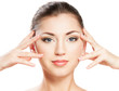 Closeup beautiful woman face on white background