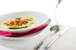 Creamy soup with garlic, spinach and croutons