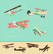 Set of Retro Airplanes in color and silhouette