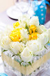 closeup of wedding table centerpiece flowers