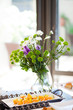 flowers on breakfast table