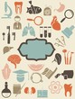 retro medical icons with blank banner