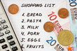 shopping list with calculator and money