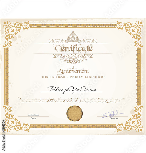 Vector: Vector illustration of detailed gold cerificate Vector illustration of detailed gold cerificate