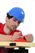 Carpenter with wood plane