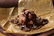 Delicious chocolate candy with chocolate syrup Delicious chocolate candy with chocolate syrup