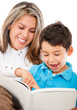 Mother and son reading a book