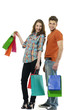 Shopping couple smiling. on white background Shopping couple smiling. on white background