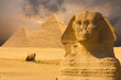 Photo: Great Sphinx Face Pyramids Sunset Background Great Sphinx Face Pyramids Sunset Background
