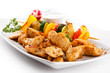 Grilled meat and vegetables on white background Grilled meat and vegetables on white background