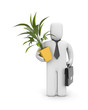 Businessman hold pot with plant. Moving metaphor