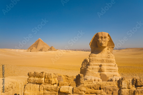 Photo: Sphinx Front Pyramids Desert Cairo Background Sphinx Front Pyramids Desert Cairo Background