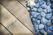 blue stones wooden boards background