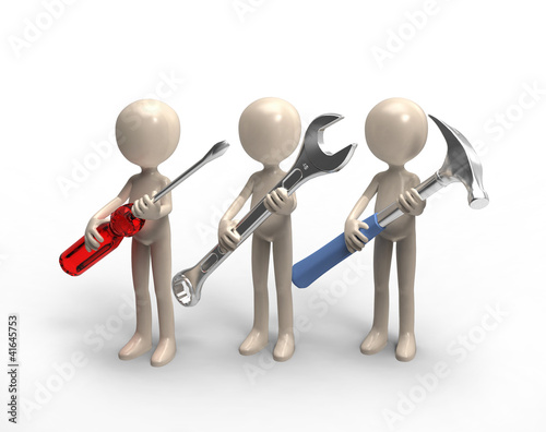 Illustration: team of repairmen with tools team of repairmen with tools