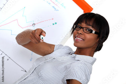 Photo: Woman with a marker in front of a flip chart Woman with a marker in front of a flip chart