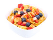 Cornflakes with fresh fruits on white Cornflakes with fresh fruits on white