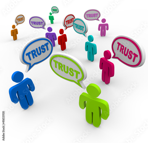 Illustration: Trust People Speech Bubbles Loyalty Confidence Trust People Speech Bubbles Loyalty Confidence