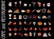 food and drink icons set for black background