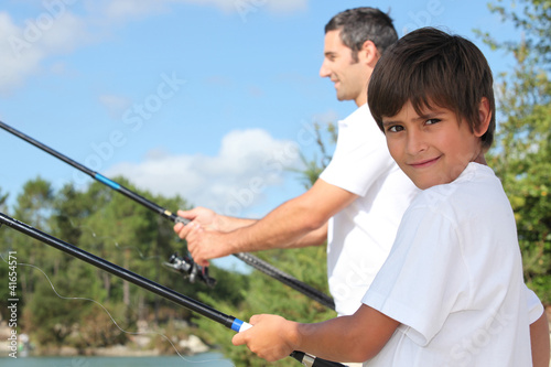 Foto: father and his little boy fishing father and his little boy fishing