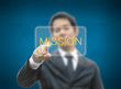 Business man concept hand pointing mission word with world map