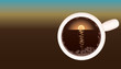 Background with a cup of coffee and rising sun