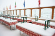 Closed cafe in the snowfall