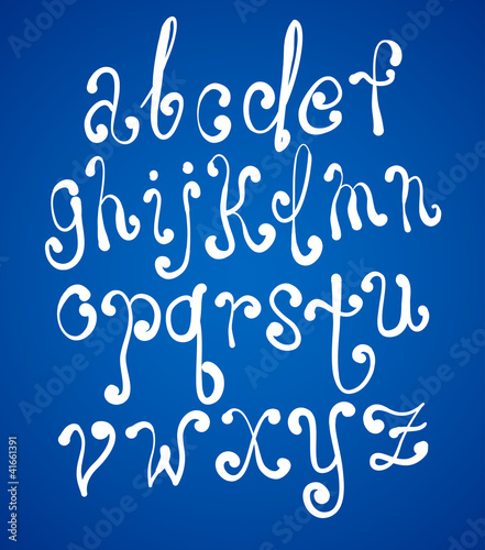 Vector: Art sketching set of vector font symbols on blue background Art sketching set of vector font symbols on blue background
