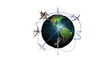 Earth and Air Traffic, white background, loop