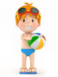 3d render of a kid with goggles and inflatable ball