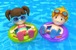 3d render of kids floating with inflatable ring
