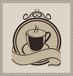 Vintage label with coffee mug for packing Vintage label with coffee mug for packing