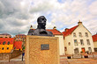 Streets of Culross, Fife, Scotland.  A bust of Thomas Cochrane.