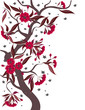 Spring background, blossom branch with red flowers. Spring background, blossom branch with red flowers.