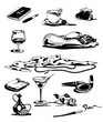 Set of graphic black&white retro ladies objects. Set of graphic black&white retro ladies objects.