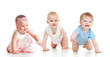 Photo: Funny babies go down on all fours. Competition concept. Funny babies go down on all fours. Competition concept.