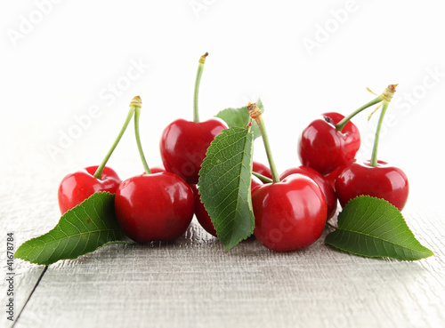 Photo: heap of cherries and leaf heap of cherries and leaf