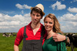 Typical Dutch landscape with farmer couple and cows Typical Dutch landscape with farmer couple and cows