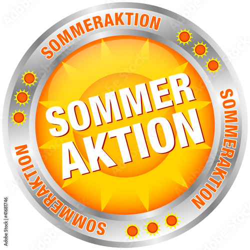 Vektor: Button Sonne "Sommeraktion" silber/orange Button Sonne "Sommeraktion" silber/orange