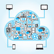 cloud computing with file icon in blue background