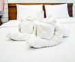 White towels into animal shapes