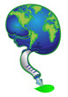 globe in brain writing on green leave