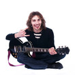 Foto: Portrait of a man with guitar enjoy the music Portrait of a man with guitar enjoy the music