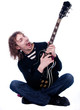Foto: Portrait of a man with guitar enjoy the music Portrait of a man with guitar enjoy the music