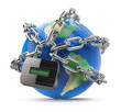 Enter password, earth globe with chain and lock