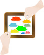 finger pointing modern touch screen tablet computer, cloud
