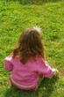 Little girl with crown on green meadow