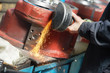 close-up grinding process with power tool