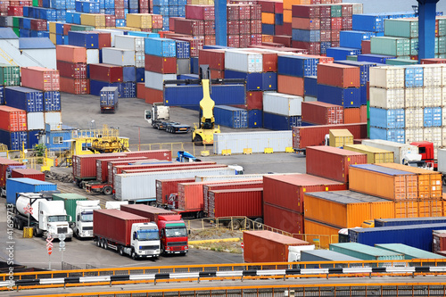 Photo: sea container warehouse and truck sea container warehouse and truck